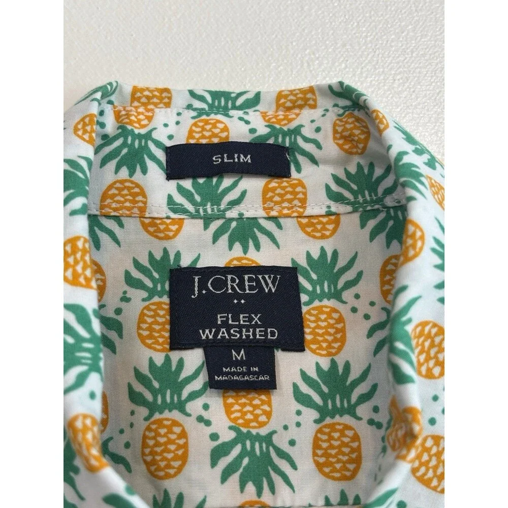 J.CREW Mens M Short Sleeve Button Up Flex Washed Slim Fit Pineapple Tropical